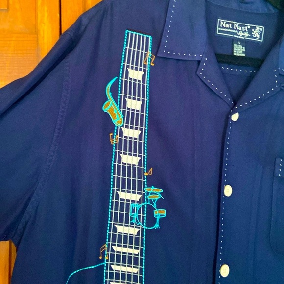 GUITAR EMBROIDERED 100% SILK LIMITED EDITION BUTTON DOWN~LANSKY BROS/NAT NAST-LG - Picture 3 of 11